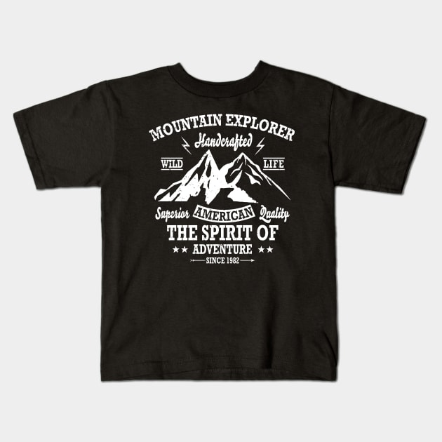 Mountain Explorer Adventure Spirit Kids T-Shirt by JakeRhodes